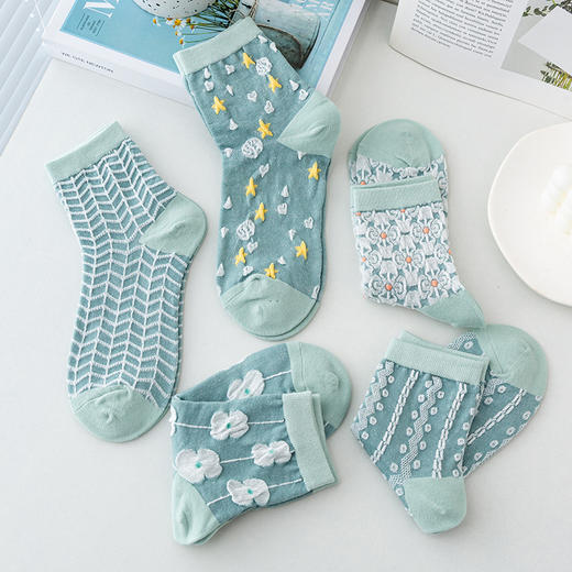 「一套5双装！9套配色可选」秋季袜子 女韩版学院风女袜中筒长袜配饰 商品图1