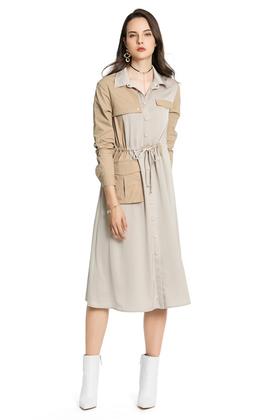 SUMMER & SAGE 口袋装饰拼色衬衫裙 4300