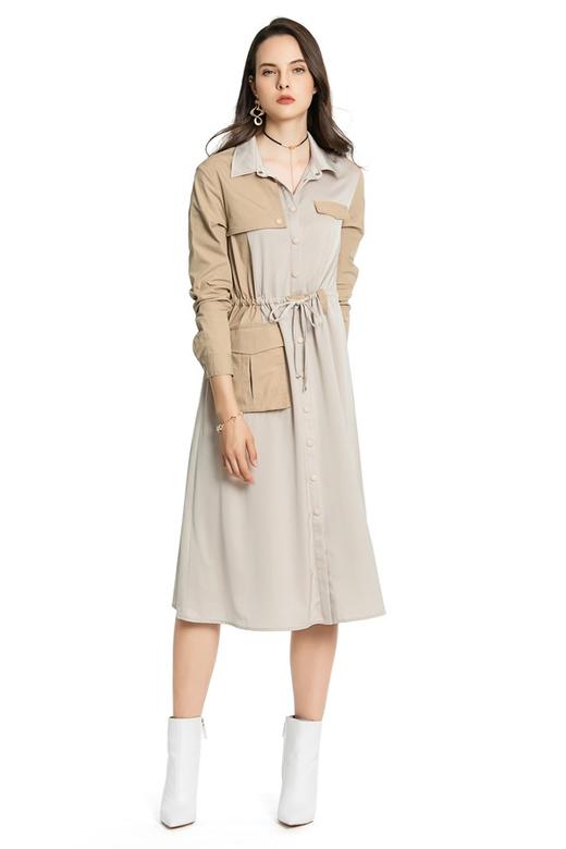 SUMMER & SAGE 口袋装饰拼色衬衫裙 4300 商品图0