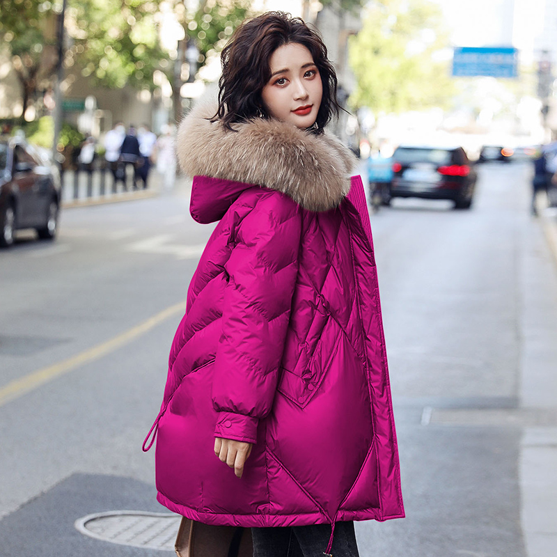 韩版时尚，中长款大毛领白鸭绒加厚保暖羽绒服HR-XHFS8119