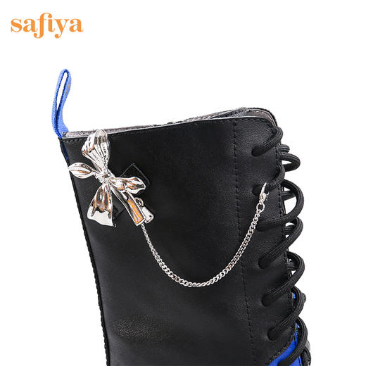 【春节不打烊】Safiya/索菲娅 潮酷设计感2022冬季新款小众撞色系带厚底马丁靴 SF24116055 商品图8