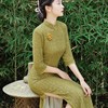 【秋香】柔软舒适秋香绿长款羽毛纱长款改良旗袍HQJ878 商品缩略图2