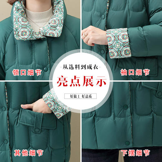 SJJ妈妈装冬装羽绒服2022年新款中年女装短款外套老年秋冬白鸭绒棉衣 商品图2