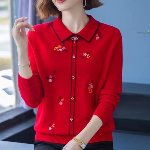 XX鄂尔多斯市纯山羊绒衫女娃娃翻领刺绣毛衣中老年新打底羊毛衫 商品图2