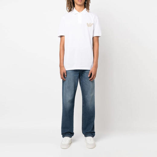 EMPORIO ARMANI 阿玛尼 男士棉质心形徽标贴花短袖 Polo 衫 白色 6L1FD9 1JTKZ 01D2 商品图3