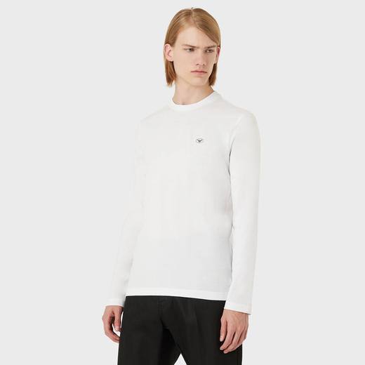 EMPORIO ARMANI 阿玛尼 男士棉质徽标印花圆领长袖T恤 白色 8N1TR1 1JRGZ 0100 商品图1