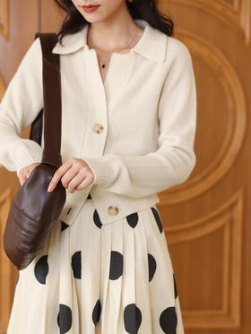 【直播间】HeyDress法式复古羊毛针织开衫女秋季polo领慵懒短款毛衣