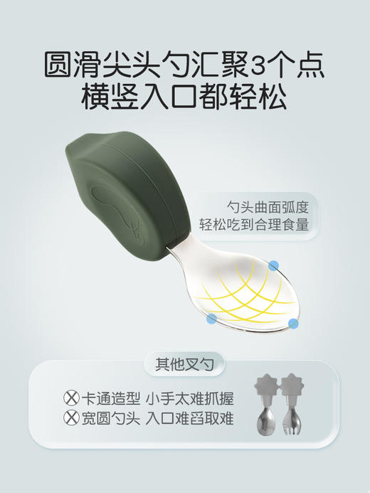 Qlittle叉勺宝宝辅食勺学吃饭短柄勺婴儿训练勺叉不锈钢儿童餐具 商品图4