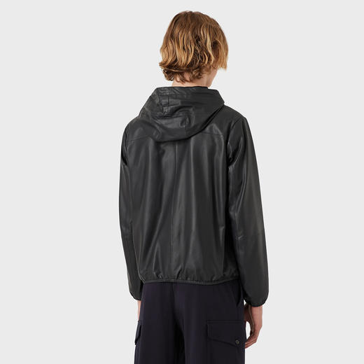 EMPORIO ARMANI 阿玛尼 男士羊皮徽标贴花连帽皮衣外套 深蓝色 01R54P 01P54 922 商品图2