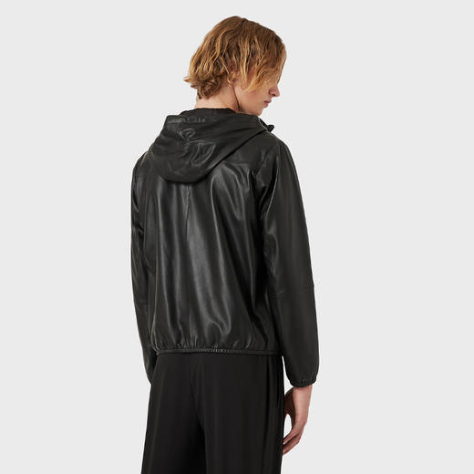 【二】EMPORIO ARMANI 阿玛尼 男士羊皮徽标贴花连帽皮衣外套 黑色 01R54P 01P54 999 商品图2