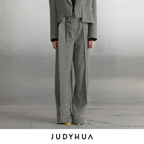JUDYHUA 黑白格纹设计款直筒裤