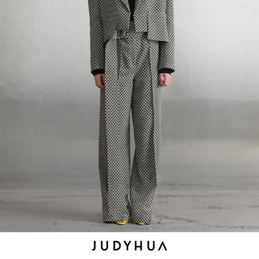 JUDYHUA 黑白格纹设计款直筒裤 商品图0