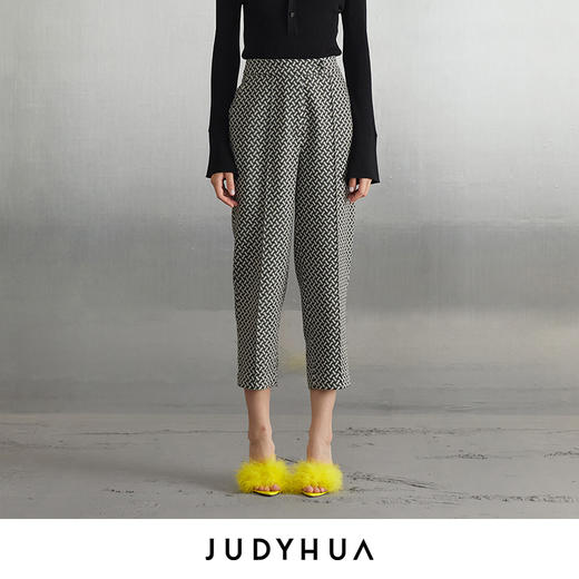 JUDYHUA 黑白格纹设计款锥形裤 商品图0