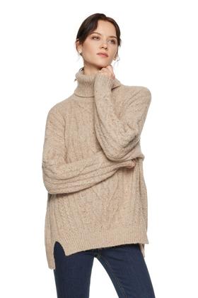 LNNNS 棕褐色卷边高领毛衣 8125