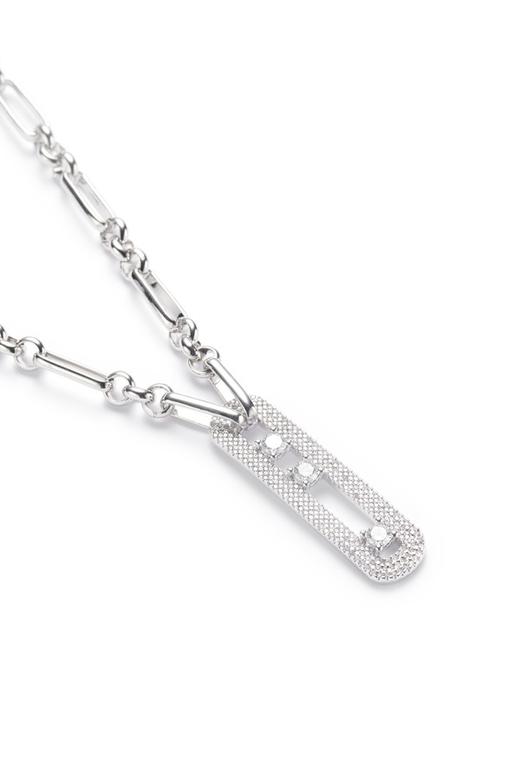 AVA 几何锆石吊坠银色毛衣链 7879 商品图1