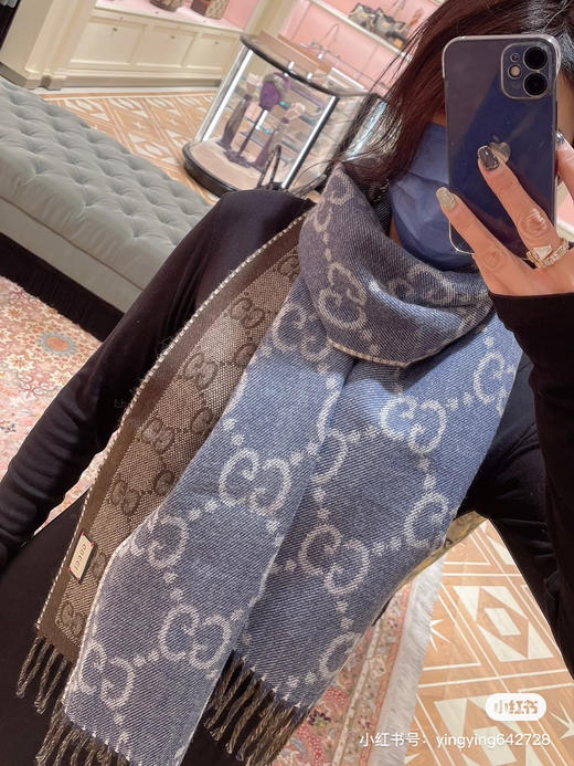 Gucci蓝色羊毛围巾 商品图8