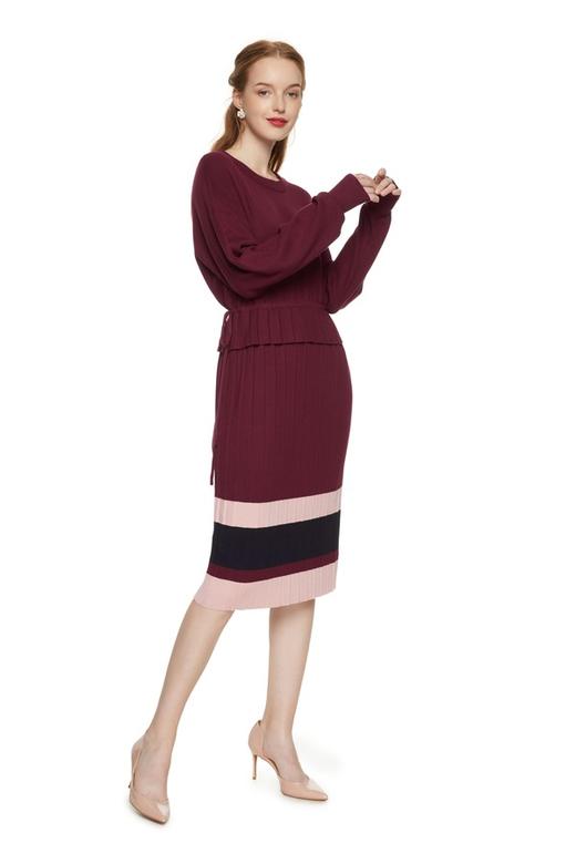 DOTACOKO 酒红色收腰针织连衣裙 7905 商品图3