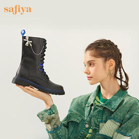 【春节不打烊】Safiya/索菲娅 潮酷设计感2022冬季新款小众撞色系带厚底马丁靴 SF24116055