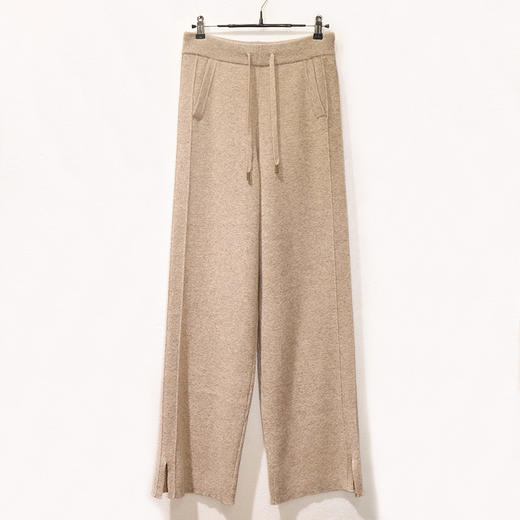 WW  S3678羊毛阔腿裤宽松直筒弹力针织系带休闲裤 商品图4