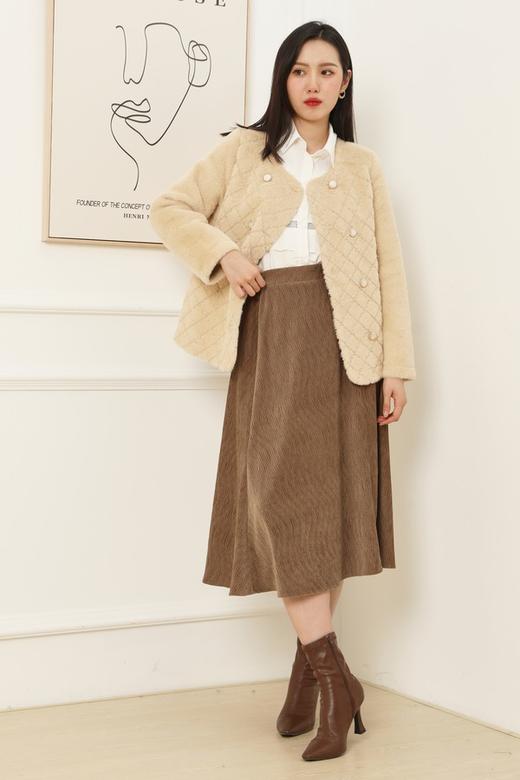 amadella 香槟色无领双排扣毛毛外套 14982 商品图1