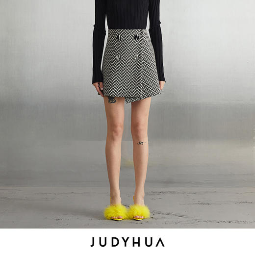 JUDYHUA 黑白格纹装饰扣半裙 商品图0