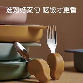 Qlittle叉勺宝宝辅食勺学吃饭短柄勺婴儿训练勺叉不锈钢儿童餐具