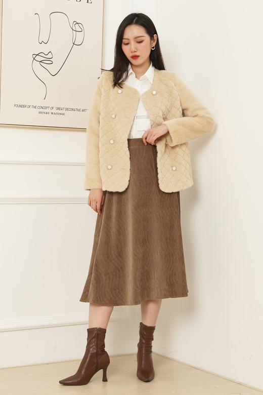 amadella 香槟色无领双排扣毛毛外套 14982 商品图4