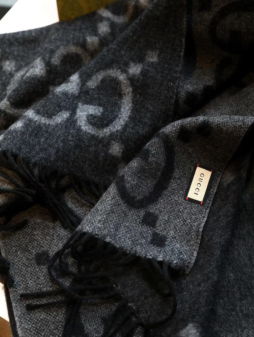 Gucci羊绒围巾-黑灰色 商品图6