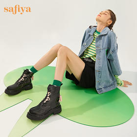 【限时秒S】Safiya/索菲娅 辣妹炸街2022冬季新款开拆卸小众撞色蝴蝶结厚底马丁靴 SF24116109