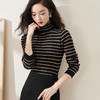 C位条纹针织衫 复古黑棕条纹 米思阳2025秋冬新款针织衫修身高圆领长袖毛衣女2541 商品缩略图0