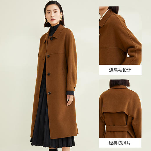 玳莎双面呢外套女2022栋新款翻领单排扣毛呢中长款大衣气质高级感 CD39305 商品图2