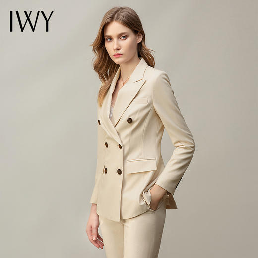 IWY/秋冬杏色西装套装女宽松简约商务通勤优雅气质西装西裤套装OLC12353+P12312 商品图2