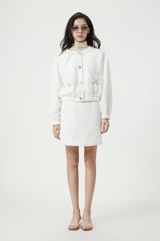 手工钉珠粗花呢白色拼接外套 商品图0