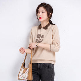 娃娃领短款时尚毛衣，洋气宽松上衣针织打底衫CC-22266