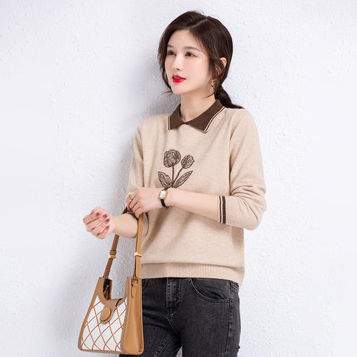 娃娃领短款时尚毛衣，洋气宽松上衣针织打底衫CC-22266 商品图0