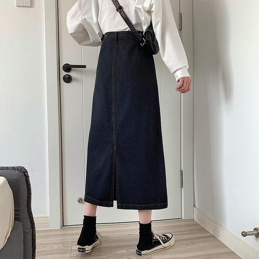 牛仔半身裙女2022新款秋冬a字大码显瘦学生高腰春秋包臀中长裙子 商品图1