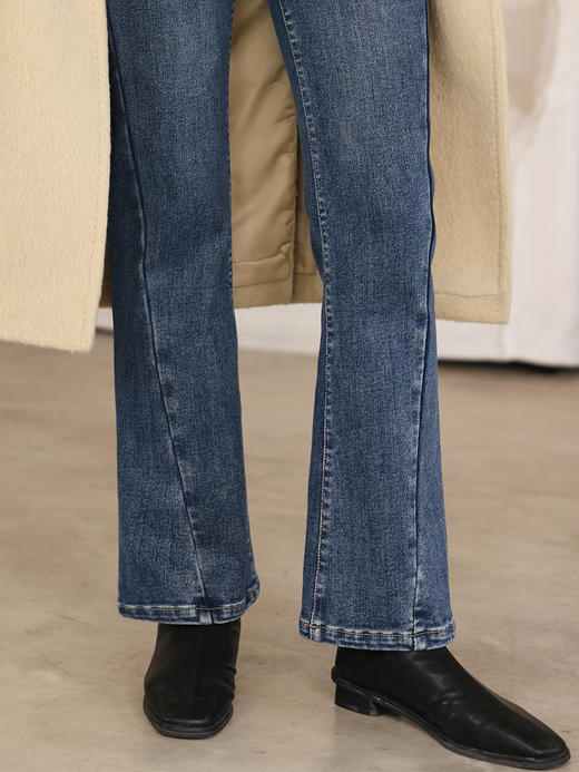 HeyDress复古加绒牛仔裤女秋冬高腰修身显瘦百搭马蹄裤微喇裤子 商品图3