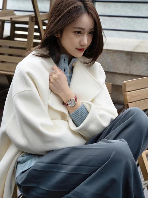 HIDEMI 美利奴双面羊毛不对称设计感翻领大衣 商品图10