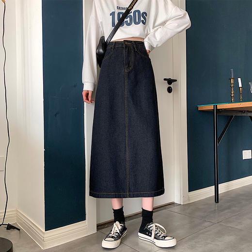 牛仔半身裙女2022新款秋冬a字大码显瘦学生高腰春秋包臀中长裙子 商品图2