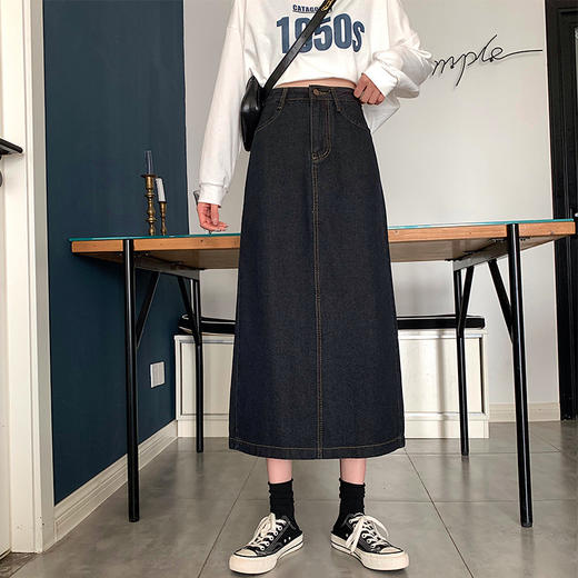 牛仔半身裙女2022新款秋冬a字大码显瘦学生高腰春秋包臀中长裙子 商品图3