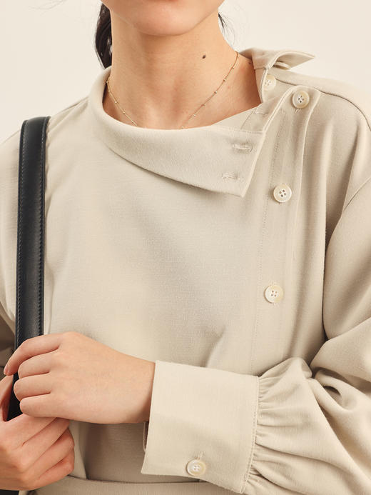 HeyDress法式立领连衣裙女秋冬纽扣设计感宽松收腰长袖优雅裙子 商品图1