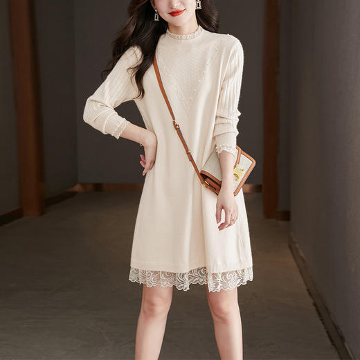 半高领配大衣毛衣裙，中长款内搭气质针织连衣裙CC-16-8246 商品图2