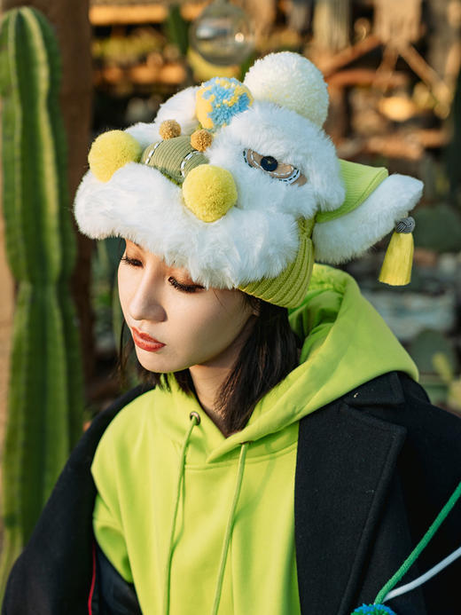 【2.10停发】芽小七原创国潮醒狮毛线帽子成品男女冬季情侣款东北加绒保暖防寒 商品图4