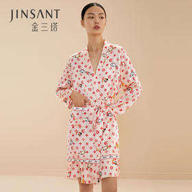 金三塔春夏新品 真丝动物印花睡袍 100%桑蚕丝可外穿睡衣女 YSFBA101