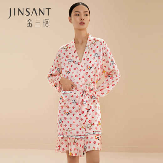 金三塔春夏新品 真丝动物印花睡袍 100%桑蚕丝可外穿睡衣女 YSFBA101 商品图0