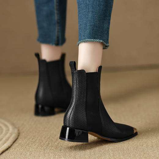 金属包头短靴，方头低跟粗跟瘦瘦靴LD-6185 商品图5