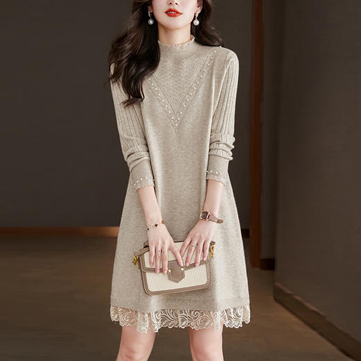 半高领配大衣毛衣裙，中长款内搭气质针织连衣裙CC-16-8246 商品图4