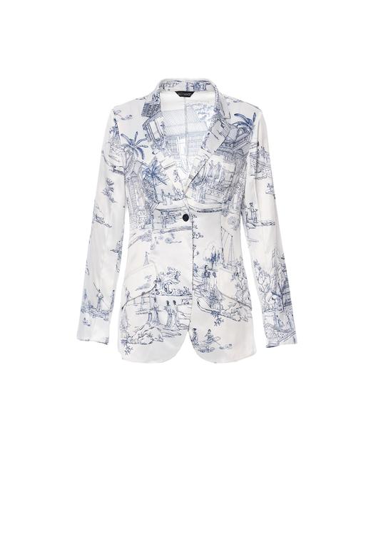 雍正十二月行乐图原创印花缎面西服外套 商品图0