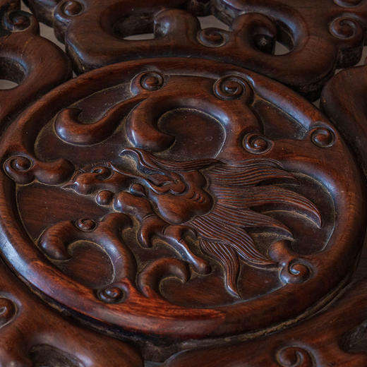 清 红木透雕龙纹五足圆桌 商品图3