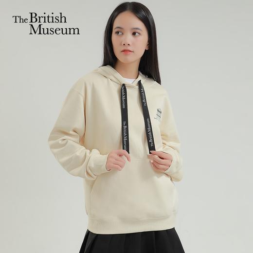 大英博物馆logo系列建筑刺绣男女同款米色连帽街头潮流休闲卫衣 商品图1